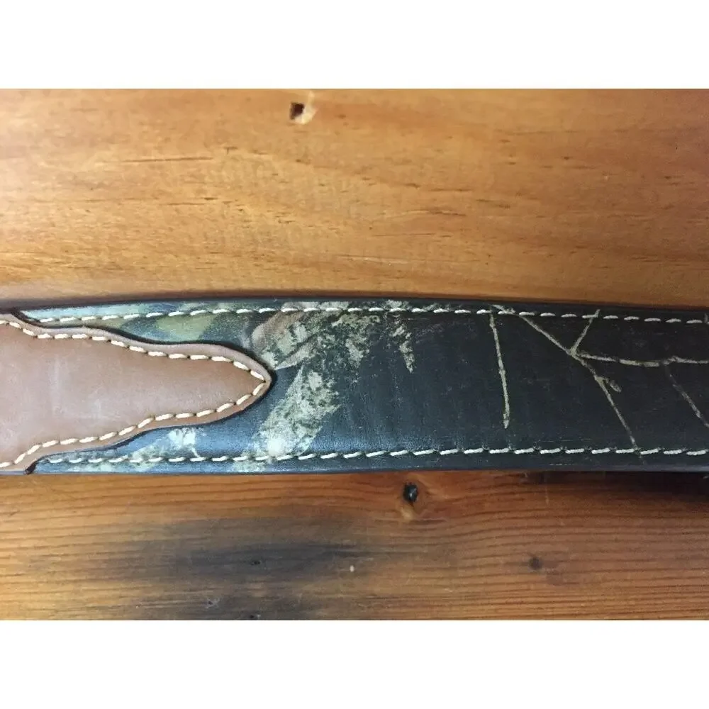 Nocona Belt Company Modern Camo & Brown Leather Metal Deer Skull Belt Kids Sz 18